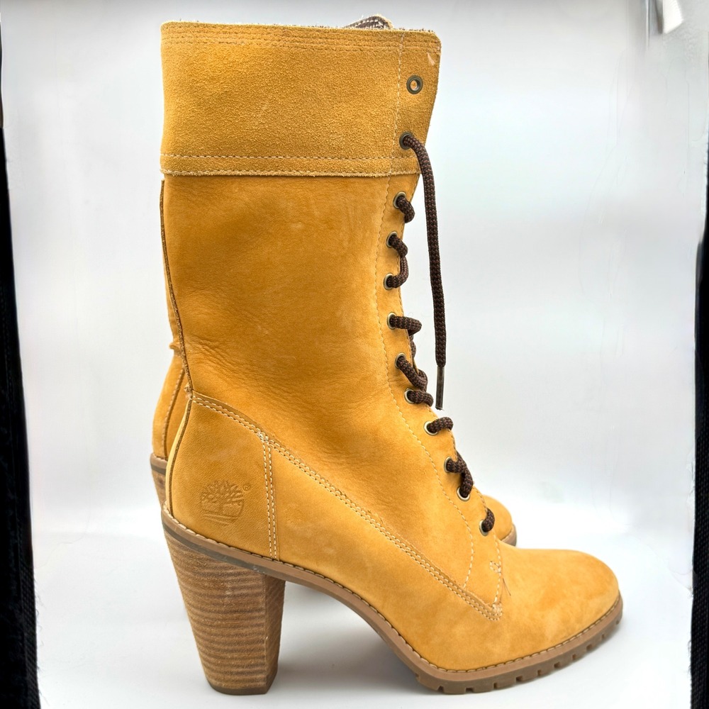 Timberland Glancy Lace Up Mid Calf Boots Combat Grunge Womens 9 Nubuck Leather - Picture 5 of 13